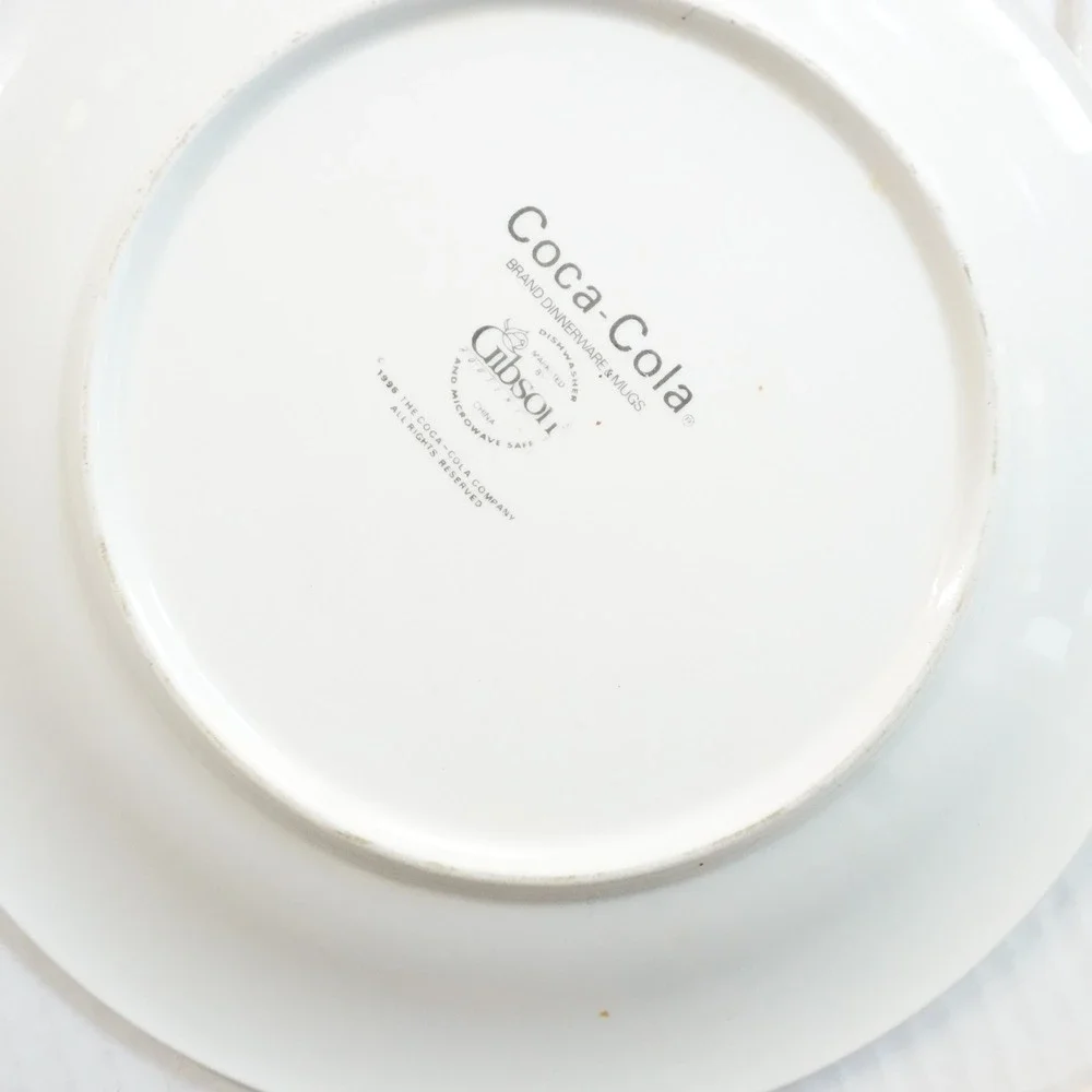 VTG Coca-Cola Gibson Dinner Plates Set 4 Checkerboard Border Collectible Dishes‎